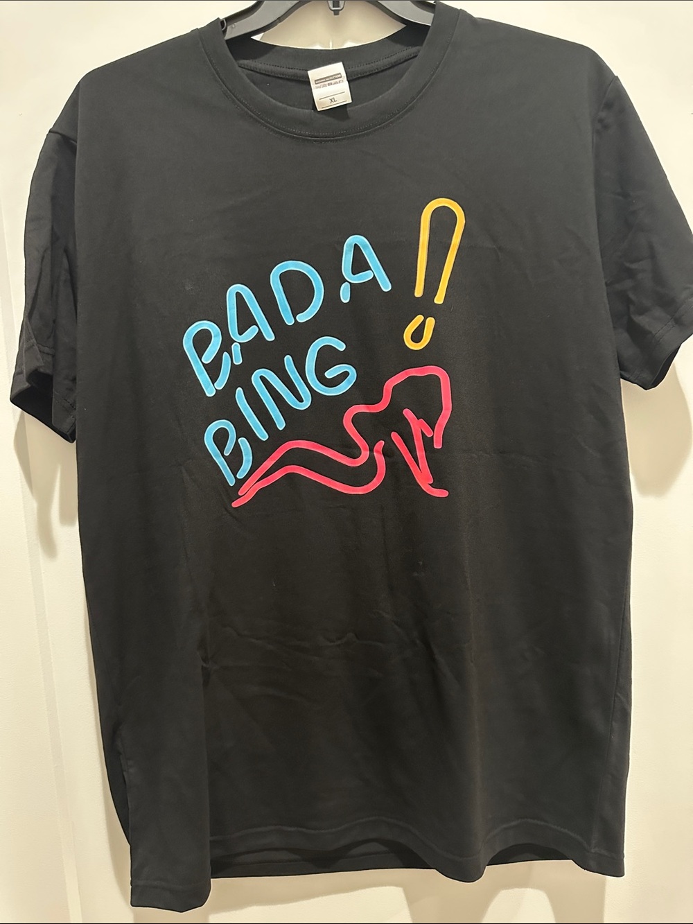 Ada Black Short Sleeve Tee with Blue, Pink & Yellow Graphic